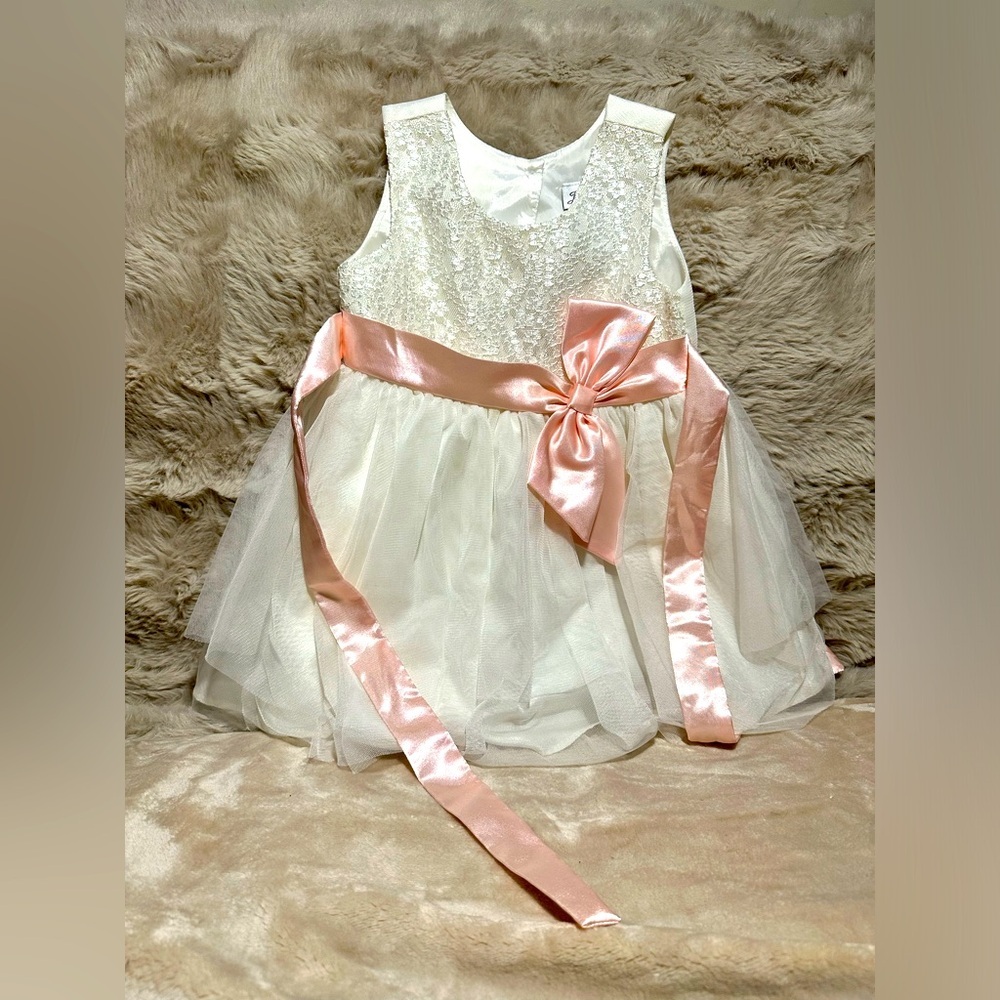 Jona Michelle Little Girls Toddler White Lace Pink Ribbon Dress 2T 2